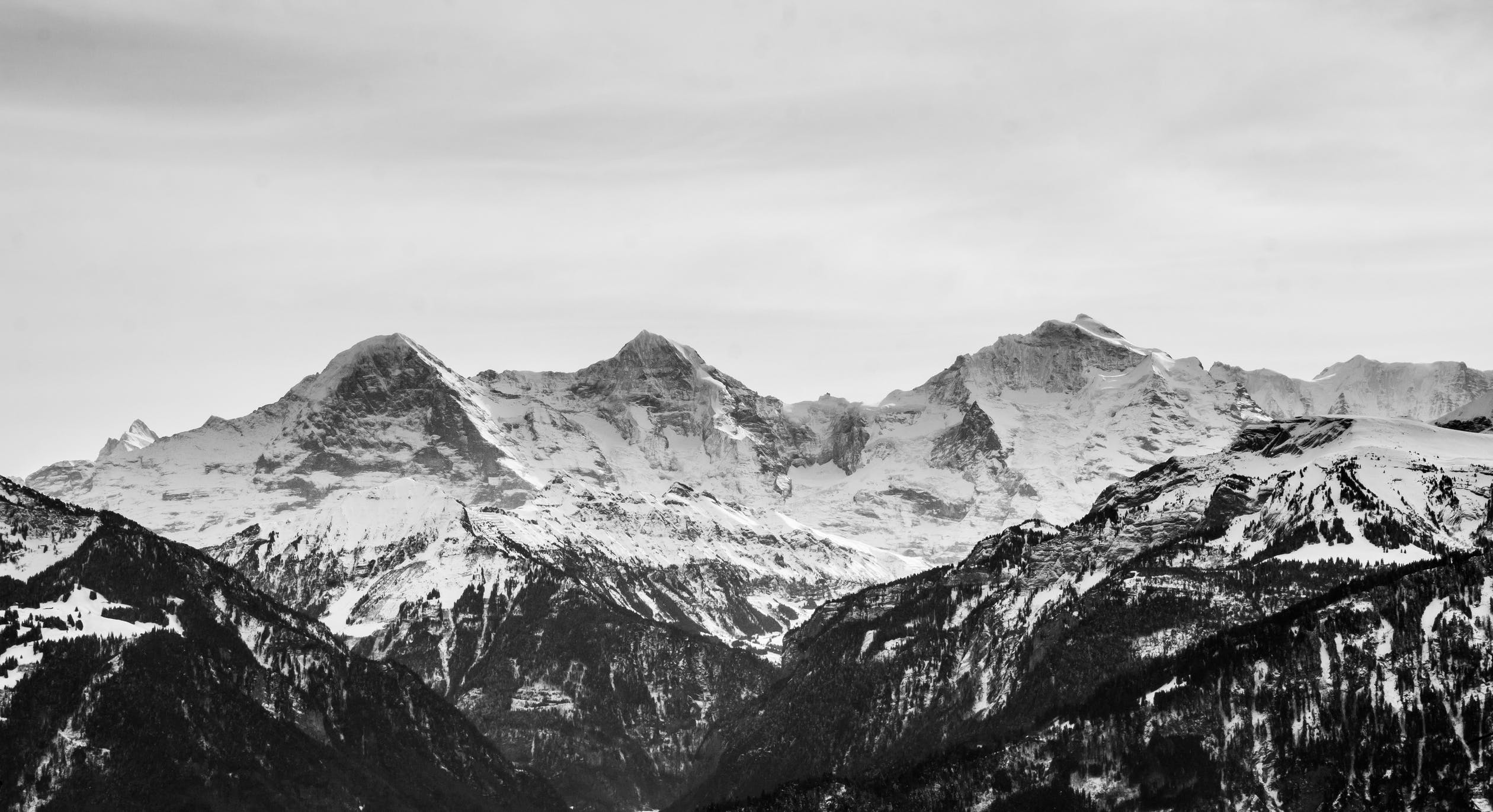 Monochrome snow-covered peaks